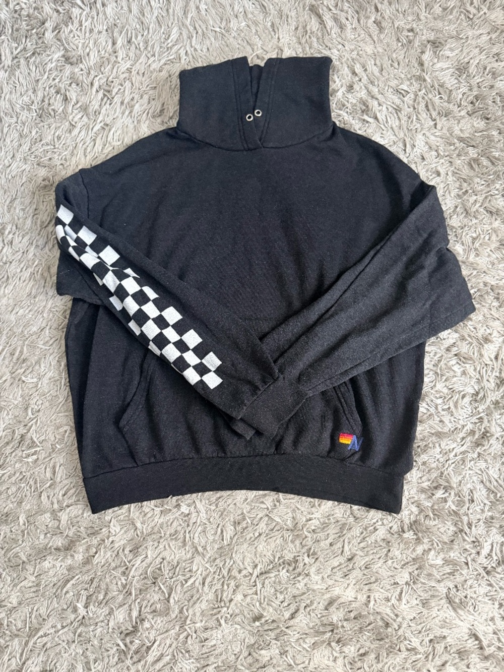 Aviator Nation Relaxed Check Sleeve Pullover Hoodie